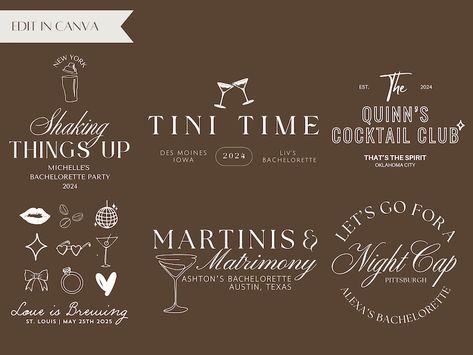 🍸 Martinis and Marriage Bachelorette Party Logo Set Gear up for an edgy celebration with our exclusive Martinis and Marriage Bachelorette Party Logo Set. This Canva digital download offers a stylish logo set, perfect for a bachelorette bash full of fun and flair. November Bachelorette Party, Bachelorette Cricut, Etsy Invitations, Custom Bachelorette, Party Logo, Bachelorette Ideas, Logo Unique, Stylish Logo, Club Logo