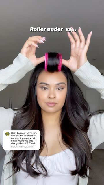 Front Swoop Hair, How To Get Swoop Bangs, Curling Bangs With Rollers, Curl Bangs With Roller, Rollers In Bangs, Hair Roller Curtain Bangs, How To Use Hair Rollers For Bangs, How To Train Bangs Forward, Velcro Roller Curtain Bangs