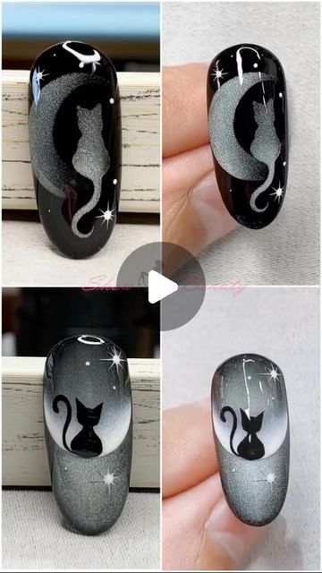 Nailart 💅🏻 on Instagram: "Two cat in one frame nailart follow @nailart_by_pavika #thailand #thankful #bankok #phuketthailand #nail #naildesign #nailaddict #nailinspiration #gelnailart #cateyenails #nailart#manicure #nailpaint #nailtools #nailtech" Cat Design On Nails, Black Cat Halloween Nails, Black Cat Nails Design, Cat Nails Design, Black Cat Nail Art, Black Cat Nail, Black Cat Nails, Cat Nail Designs, Paw Nails