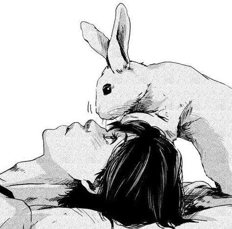 rabbit and boy manga Celine Core, 그림 낙서, Images Kawaii, Image Swag, 흑백 그림, Drawing Faces, Arte Obscura, Gothic Anime, Images Esthétiques