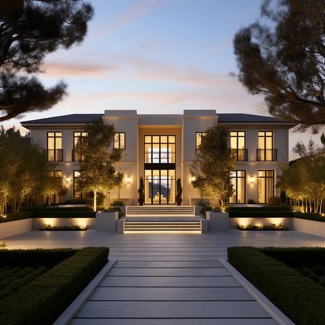 Inside Kim Kardashian and Kanye West's Hidden Hills Home Kim Kardashian Home Exterior, Kim Kardashian House Floor Plan, Classic Home Exterior Design, Kim Kardashian House Outside, Kardashian Home Exterior, Celebrity House Exterior, Estates Home Mansions, One Story Mansion, Celebrity Homes Interior