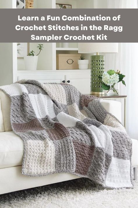 Crochet sampler Crochet Sampler Afghan Pattern, Crochet Sampler Afghan, Abstract Crochet, Sampler Afghan, Bernat Softee Chunky Yarn, Crochet Hook Size, Modern Crochet Blanket, Modern Blankets, Bracelets Easy