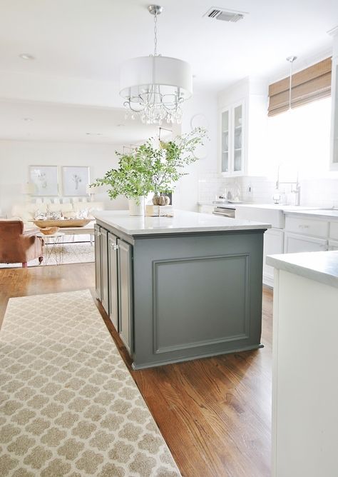 How To Dress Up Kitchen Island, Kitchen Island Colour Ideas, Kitchen Island Refinishing Ideas, Green Center Island Kitchen, Safe Green Kitchen Island, Kit Hen Islands, Repainting Kitchen Island, End Of Island Design, Island Kitchen Paint Ideas