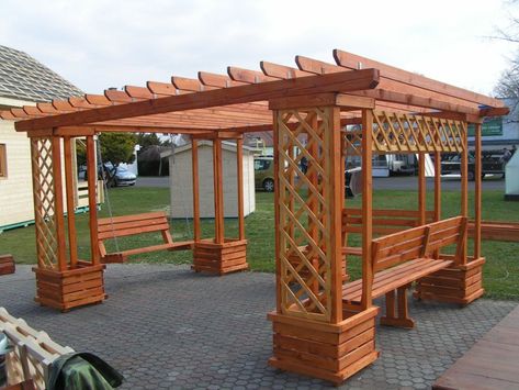 Pergola Swing, Wooden Gazebo, Building A Pergola, Backyard Gazebo, Pergola Garden, Backyard Pavilion, Garden Arbor, Backyard Pergola, Pergola Plans