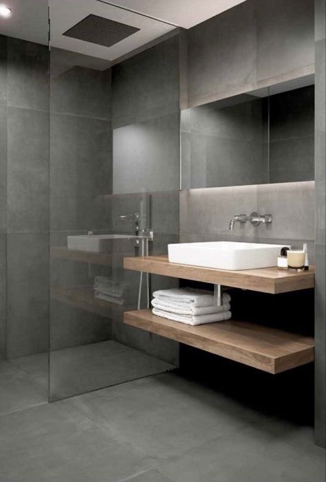 Professional Bathroom, Makeover Kamar Mandi, Grey Bathroom Tiles, Dark Bathrooms, White Bathroom Tiles, Bathroom Inspiration Modern, House Organisation, Bathroom Design Decor, 아파트 인테리어