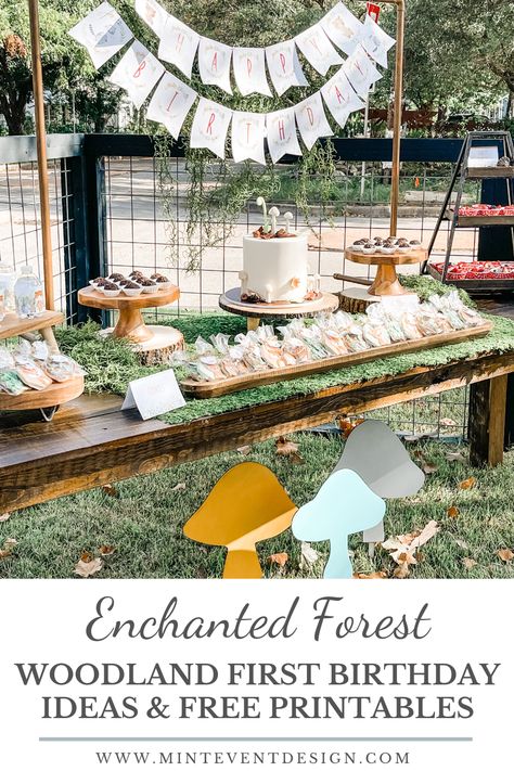 This Enchanted Forest Woodland First Birthday Party is the perfect cozy and cute celebration! Get dessert table ideas, table setting ideas, drink table ideas and more from event designer Carolina of MINT Event Design in Austin, TX at www.minteventdesign.com. Woodland Party Diy Decorations, Woodland First Birthday, Woodland Fairy Birthday Party, Enchanted Forest Birthday Party, Woodland Fairy Birthday, Enchanted Forest Birthday, Dragon Baby Shower, Woodland Fairy Party, Forest Birthday Party