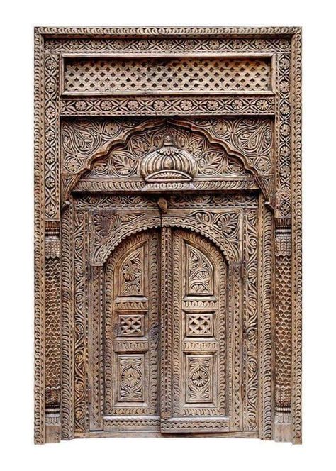 Indian Door Design, Islamic Door, Muslim Architecture, Beach Resort Design, Wooden Double Doors, Carved Door, Moorish Architecture, Door Design Photos, Persian Architecture