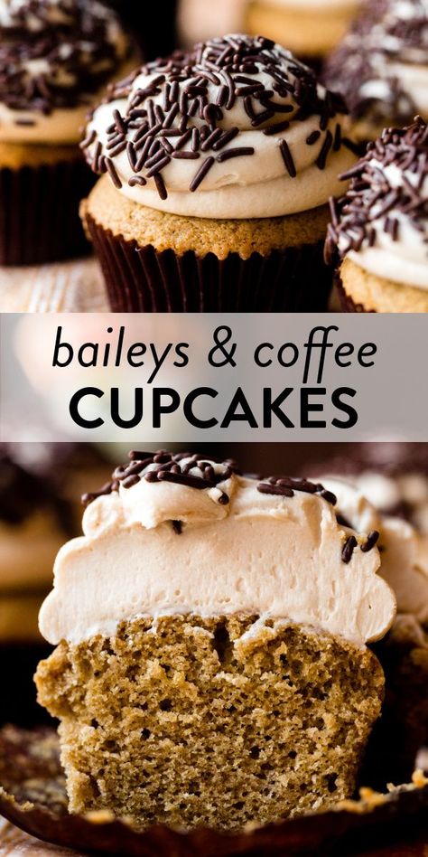 Baileys Cupcakes Recipe Irish Cream, Chocolate Cream Cupcakes, Baileys And Coffee Cupcakes, Irish Coffee Cupcakes, Vanilla Based Cupcakes, Irish Cream Cupcakes Baileys, Alcohol Infused Desserts Cupcake Recipes, Cupcake Recipes With Alcohol, Coffe Desert Ideas