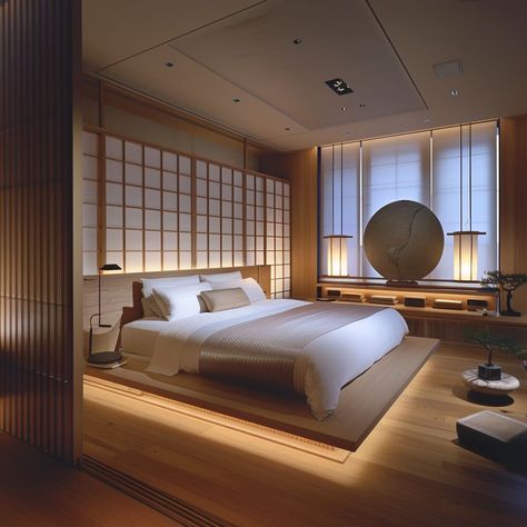 Japanese Bedroom Interior, Zen Bedroom Design, Modern Japanese Bedroom, Bedroom Japanese Style, Japanese Bedroom Ideas, Asian Style Bedrooms, Bedroom Interior Ideas, Zen Interior Design, Japanese Inspired Bedroom