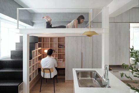 micro-apartment by nestspace design in taiwan fits everything within 23 sqm Taiwan Fits, Mini Apartments, Kitchen Island Cabinets, Condo Interior Design, Apartment Loft, Micro Apartment, Condo Interior, Small Studio Apartment, Small Apartment Design