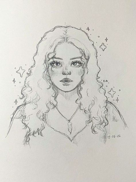 Easy Aesthetics Drawings, Art Work Sketches, Drawing Hair Aesthetic, Drawings With Curly Hair, Aesthetic Hair Sketch, Sparkle Drawing Aesthetic, Drawings Of Curly Hair, Hair Drawings Curly, Cute Sparkles Drawing