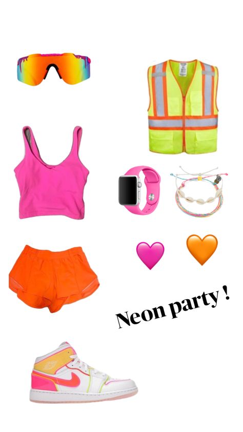 #outfitinspo #fyp #neon #orange #pink #preppy neon party Neon Outfits Party, Camp Fits, Neon Party Outfits, Super Easy Halloween Costumes, Disco Party Outfit, Theme Nights, Neon Accessories, Spirit Week Outfits, Color Outfits