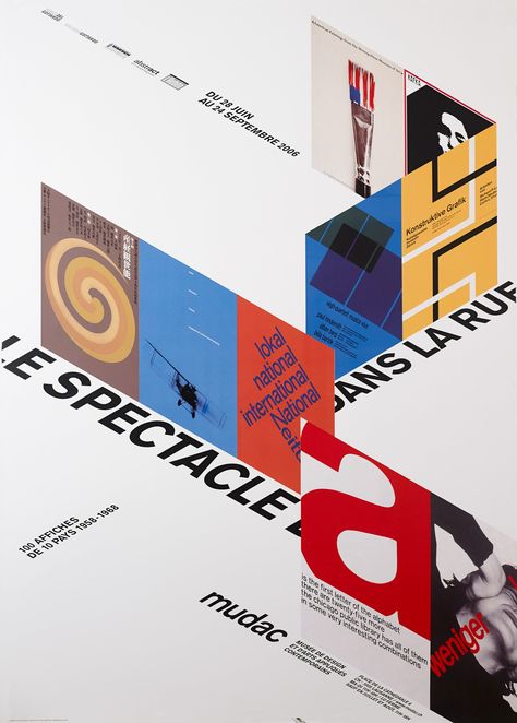 35 x 50 in. (90 x 128 cm) Silkscreen Condition: There are black marks and light creasing along the bottom edge of the poster. The damage should not be visible once the poster is framed. Flavia Cocchi (1962-), a Swiss designer based in Lausanne, created the graphic identity for MUDAC (Museum of Contemporary Design and Applied Arts in Lausanne) and has produced numerous exhibition posters for the museum. Cocchi designed this wonderful poster about posters for a 2006 exhibition at MUDAC. Her design Mirror Graphic Design Poster, Exhibition Poster Layout, Great Poster Design, Visual Design Poster, Street Art Poster Design, Poster Art Exhibition Graphic Design, Exhibition Posters Design, Museum Graphic Design Exhibitions, Poster For Exhibition