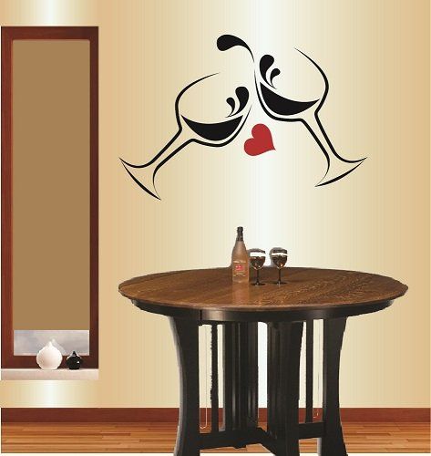 Wall Vinyl Decal Home Decor Art Sticker Wine Glasses Heart Love Kitchen Bar Restaurant Winery Room Removable Stylish Mural Unique Design Paintings For Kitchen Walls, Wall Painting Ideas For Kitchen, Restaurant Wall Painting Art, Kitchen Wall Drawing Ideas, Bar Painting Ideas, Kitchen Wall Painting Ideas, Restaurant Wall Painting Ideas, Room Painting Designs, Murales Bar