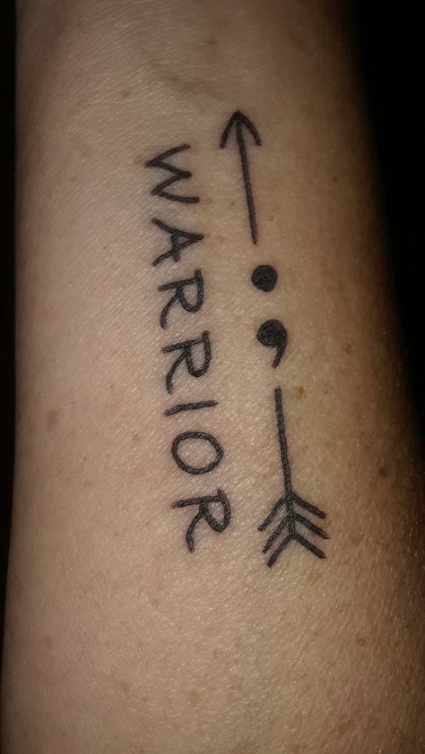 I wear this with pride!! Warrior/Survivor CPTSD Best Friend Survivor Tattoos, Warrior Tattoos Word, Warrior Word Tattoo, Domestic Vilonce Survivor Tattoos, Tattoos For Sa Survivors, Domestic Survivor Tattoo, Tattoos For Survivors, Tattoo With Semicolon, Tattoos For Abused Women