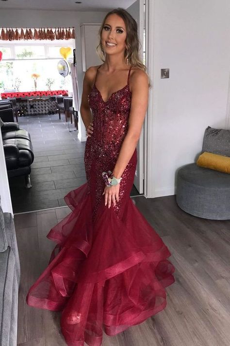 DESCRIPTION Please place your size and color in the note of the order,thanks!! ❤ ❤ ❤ ❤ ❤ How to get a perfect dress ❤ ❤ ❤ ❤ ❤ � Prom Dress With Ruffles, Train Fabric, Prom 2023, Sequin Prom Dress, Burgundy Prom Dress, Pipe Dream, Dress With Ruffles, Corset Bodice, Red Prom