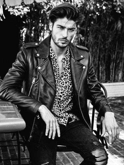 Focus on one goal after another and be sure that you will achieve it. | Alessandro Dellisola wears Leopard-Print Shirt, black #leatherjacket and #distressedjeans - all by Guess men ||| #mensfashion #mensapparel #casualoutfit #mensoutfit #streetstyle #meninjeans #ruggedjeans #fashionmen #fashionphotography #fashionpost #menswear #mensclothes #streetfashion #malefashionmodel Alessandro Dellisola, Guy Models, Men's Leather Jackets, Outdoor Jackets, Italian Model, Guess Men, Man Set, Outdoor Jacket, Men Fashion Casual Outfits