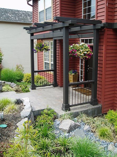 Entry with Arbor Terrace Door, Door Arbor, Front Porch Pergola, Front Door Landscaping, Door Pergola, Covered Entry, Casa Country, Pergola Design, House With Porch