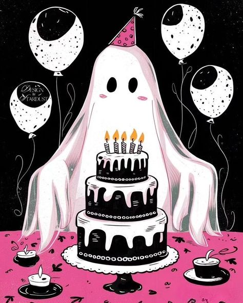 Spooky Birthday Aesthetic, Spooky Birthday Wishes, Birthday To Me, It's My Birthday Aesthetic, Spooky Halloween Drawings, Halloween Ilustraciones, Hbd Ideas, Cute Halloween Aesthetic, Birthday Ghost