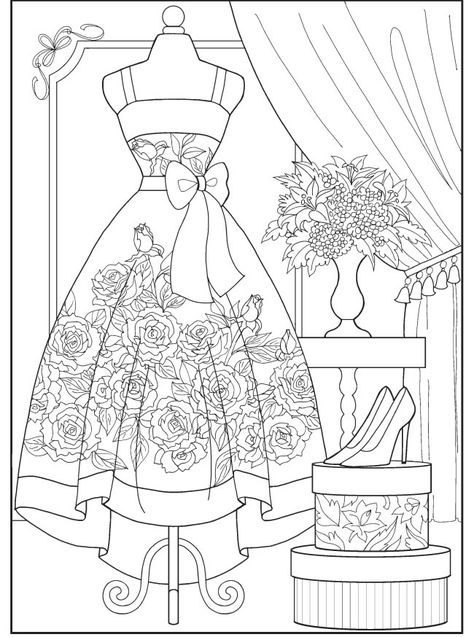 Dover Coloring Pages, Colouring Book Pages, Illustration For Kids, Fashion Coloring Book, Pola Bordir, Dazzling Dress, صفحات التلوين, Detailed Coloring Pages, Dover Publications