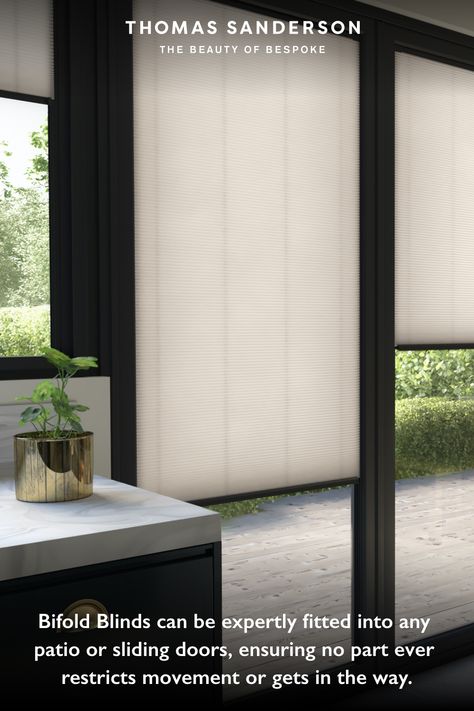 Bi Fold Door Curtains, Electric Blinds For Bifold Doors, Blinds For Bifolds, Cream Black Kitchen, Door Blind, Blinds For Bifold Doors, Blind Ideas, Bungalow Extensions, Fancy Bedroom