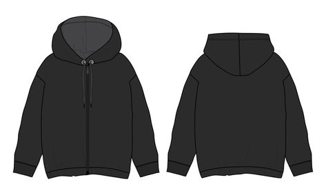 Long sleeve Hoodie technical fashion flat sketch vector illustration Black Color template front and back views. Black Hoodie Template, Hoodie Vector, Hoodie Illustration, Plain Black Hoodie, Hoodie Template, Fashion Flat Sketch, Fashion Sketch Template, Color Template, Shirt Sketch