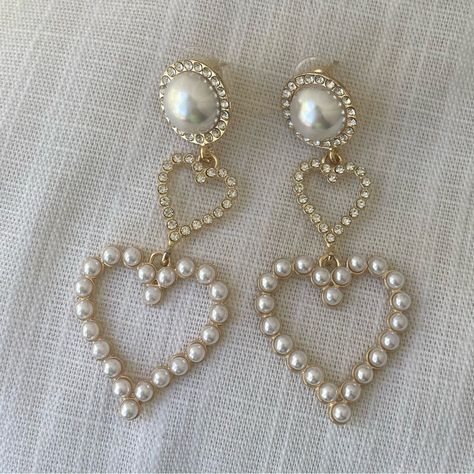 Lightweight Faux Pearl Heart Shape Chandelier Earrings Afro Earrings, Pearl Heart Earrings, Gold Feather Earrings, Artsy Earrings, Pearl Heart, Silver Ear Cuff, Glitter Earrings, Heart Shaped Earrings, Statement Drop Earrings