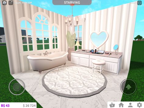 Bloxburg Pink Kitchen Ideas, Bloxburg House Ideas Exterior Kawaii, Bloxburg Fancy Bathroom, Pink Bathroom Bloxburg, Cute Pink Bloxburg House, Pink Bloxburg Bathroom, Bloxburg Pink House Ideas, Bloxburg Pink House Exterior, Coquette Bathroom Bloxburg