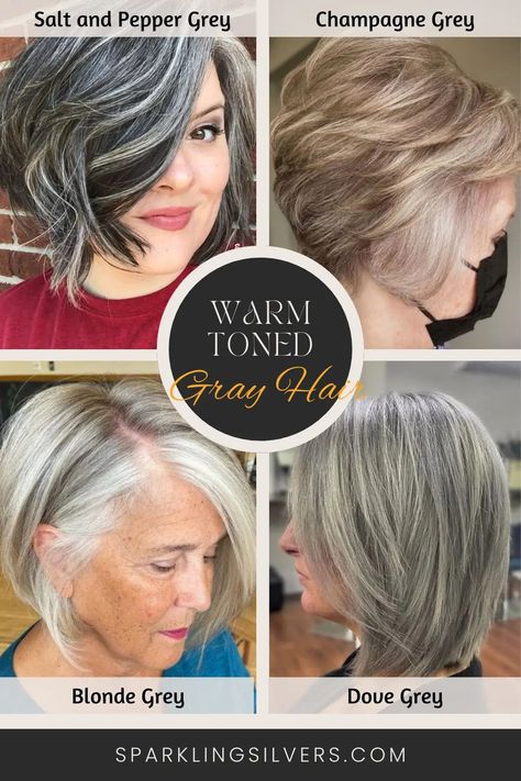 Gray hair with warm undertone Color For Grey Hair Going Gray, What Colors To Wear With Gray Hair, Warm Gray Hair Color, Best Colors To Wear With Gray Hair, Warm Grey Hair Color, Warm Gray Hair, Cool Gray Hair, Highlight Gray Hair, Warm Grey Hair