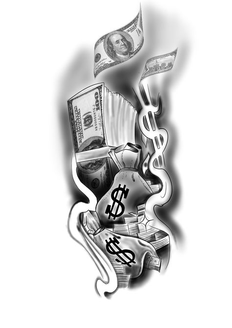 Money Bags Tattoo, Money Theme Tattoo, Cash Money Tattoo Design, Money Maker Tattoo Design, Money Over Everything Tattoos, Angel Holding Money Bag Tattoo, Tattoos For Survivors, Chicano Tattoo Design Ideas, Money Tattoo Ideas