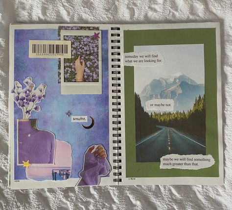 Aesthetic Pictures Journal, Journaling Pictures Aesthetic, Scrapbook Journal Cover Ideas, Notebook Collage Cover, Notebook Collage Aesthetic, Art Journal Spreads, Collage Journal Cover, Scrapbook Spread Ideas, Journal Collage Ideas