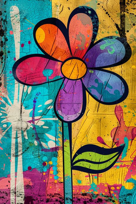 #ColorfulVintageGraffiti #FlowerPrint #BoldModernArt #2:3 #TheCandie Graffiti Flowers Art, Graffiti Artwork Inspiration, Flower Graffiti, Pop Art Flowers, Vintage Graffiti, Graffiti Flowers, Inspirational Digital Art, Sweet Art, Acrylic Flowers