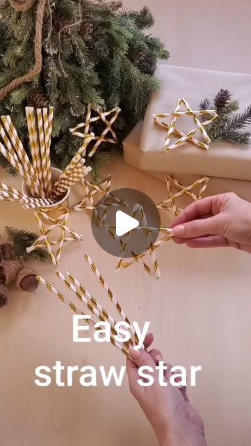 Created by Andi on Instagram: "Easy Paper Straw Star @createdbyandi #createdbyandi #paperstraw #christmas #easydiy #decoration #tutorial #karácsony #ünnep #craft #decor #idea #christmas2024 #csillag #easy #homedecor #home #holiday #diy #create #christmasdecor #star #straw #instagood #diyprojects #easydiy #reels #reelsinstagram #instagram #gift #giftideas" Diy Star Ornaments Homemade Christmas, Straw Stars Diy Christmas Decorations, Straw Stars Diy, Paper Straw Stars, Diy Christmas Tree Star Topper, Diy Star Tree Topper, Star Ornaments Diy, Straws Crafts, Christmas Star Crafts