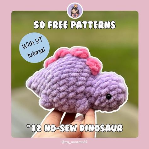 My universe | As many of you wanted, here is the free pattern of the no sew dinosaur ❤️ you can also find the YT tutorial in my channel 🩵 Pattern by:… | Instagram Sew Dinosaur, Crochet Dinosaur Pattern Free, Amigurumi Characters, Crochet Dinosaur Patterns, Cute Amigurumi, Crochet Patterns Free Beginner, Quick Crochet Patterns, Crochet Dinosaur, Crochet Baby Toys