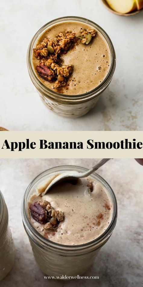 Apple Banana Smoothie | Walder Wellness, RD Apple Banana Smoothie, Peanut Butter Banana Smoothie Recipe, Vegan Breakfast Smoothie, Low Sugar Smoothies, Apple Smoothie Recipes, Banana Apple Smoothie, Banana Splits, Banana Drinks, Banana Smoothie Recipe