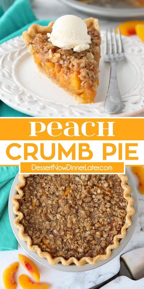 This Peach Crumb Pie can be made with fresh or frozen peaches and is topped with a delicious brown sugar and cinnamon streusel topping. A summer pie you can enjoy year round! Peach Pie From Frozen Peaches, Fresh Peach Pie Recipes Easy, Fresh Peach Pie Recipes, Peach Pie With Frozen Peaches, Peach Crumb Pie, Best Peach Pie Recipe, Peach Pie Filling Recipes, Amazing Smoothies, Peach Crumble Pie