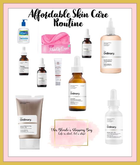 Complete Skin Care Routine Using The Ordinary Products Complete Skin Care Routine, Affordable Skin Care Routine, My Skin Care Routine, Ordinary Products, Vitamin F, Makeup Eraser, Affordable Skin Care, Gentle Exfoliator, Glycolic Acid