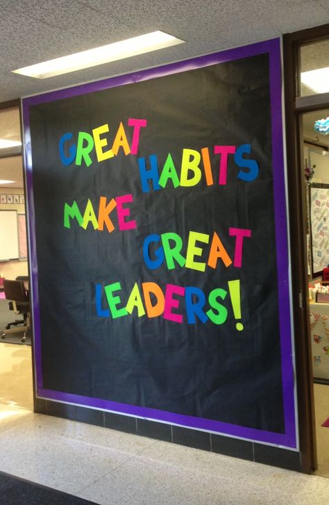 back to school bulletin boards leadership - Google Search                                                                                                                                                                                 More Leadership Bulletin Boards, Hallway Decorations, Star Room, School Display, Counseling Tools, Student Leadership, School Improvement, Seven Habits, Classroom Layout