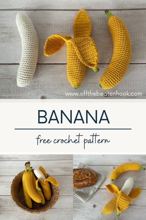 Made with organic cotton, these amigurumi crochet bananas are sustainable and eco-friendly toys! This free, easy and beginner friendly crochet pattern includes the method for crocheting these realistic bananas in two ways – peeled and unpeeled. With a removable peel, this interactive banana will make the perfect addition to your little one’s toy food collection. Get the free pattern here. Orange Amigurumi Free Pattern, Crocheted Food, Banana Pattern, Diy Tank, Crochet Fruit, Food Collection, Pola Amigurumi, Small Crochet, Toy Food