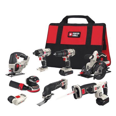 Porter Cable 20-Volt Max Lithium-Ion 8-Tool Combo Kit, PCCK6118, Multicolor Woodworking Power Tools, Extension Cords, Oscillating Tool, Cordless Power Tools, Plumbing Tools, Cordless Tools, Impact Driver, Combo Kit, Drill Driver