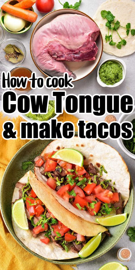 How to cook cow tongue and make lengua tacos for dinner is here. Cooking tongue to tender is simple following our step by step directions on stove. Cow Tounge Recipes Crock Pot, How To Cook Cow Tongue, How To Cook Beef Tongue, Cow Tounge Recipes Beef Tongue, Cow Tongue Tacos, Beef Tongue Recipes, Cow Tongue Recipe, Beef Tongue Stew, Lengua Tacos