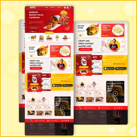 Some of the best food restaurant among all world KFC , everyone loves it juicy crispy chicken . As a designer delighted to recreate mt favorite food brand UI . therfore created this 🫠 . Extremely happy to know your thoughts on this design . ALso if you need UI / Webdesigner . Feel free to contact me .. #freelance . ALso see the full website design on attach link.. Kfc Website Design, Chicken Website Design, Food Truck Website, Website Restaurant Design, Kfc Design, Chicken Brands, Restaurant Web, Typography Book, 3d Logo Design