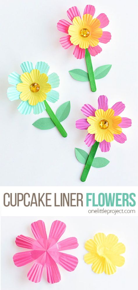 Winter Paper Crafts, Cupcake Liner Crafts, Cupcake Liner Flowers, Spring Flower Crafts, Flower Crafts Kids, Easy Paper Flowers, Spring Craft, Spring Crafts For Kids, Mothers Day Crafts For Kids