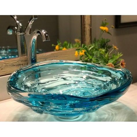 Water Bowl Glass Vessel Sinks Bathroom Sink Bowl, Glass Bowl Sink, Rangement Art, Bathroom Sink Bowls, Sink Bowl, Glass Vessel Sinks, Glass Sink, Desain Furnitur Modern, Bowl Sink