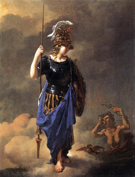 Pallas Athene / Athena Karel Dujardin, Zeus Art, Pallas Athena, 17th Century Paintings, Mathematics Art, Greek Paintings, Greek Mythology Art, Athena Goddess, Roman Mythology