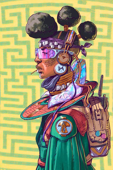 Afro Punk Art, Afrofuturistic Art, Afro Tech, Punk Character Design, Punk Character, Solar Punk, Medusa Art, World Building, Illustrator Art