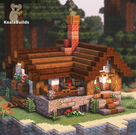 Small Farmer House Minecraft, Cute Small Minecraft Houses Cottage, Old House Minecraft, Small Midevil Minecraft Houses, Spruce And Dark Oak House Minecraft, Minecraft Town Decorations, Small Minecraft Cabin, Small Starter House Minecraft, Mud Brick House Minecraft