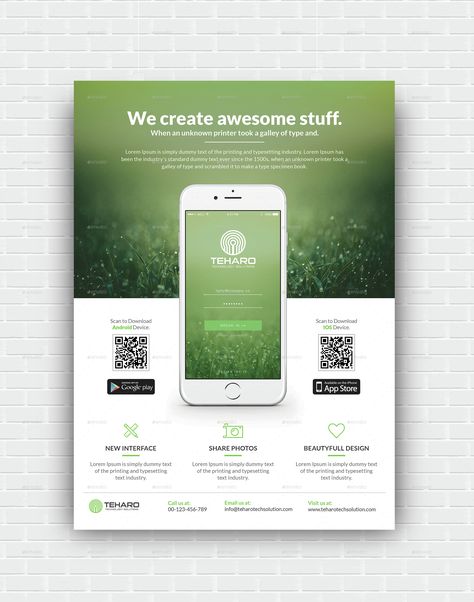 Mobile App Flyer Template, perfectly suitable for promote your mobile application. Very clean modern app flyer template that will make your application shine!   	This template is fully editabl... App Promotion Poster, App Launch Poster, Application Poster Design, App Advertising Design, Emailer Template, App Advertising, Mobile App Flyer, App Poster, Ui Design Tutorial