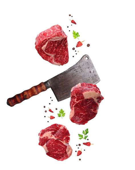 Photo raw marbled ribeye steak and butch... | Premium Photo #Freepik #photo #angus #red-meat #raw-beef #beef-meat Butchers Knife, Meat Art, Meat Butcher, Meat Store, Premium Meat, T Bone Steak, Bead Weaving Tutorials, Butcher Knife, Fresh Meat