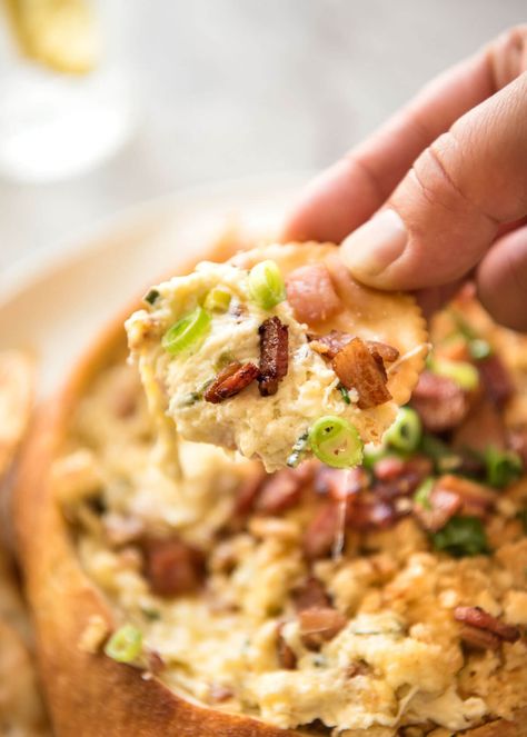 This cheese and bacon dip is ridiculously addictive! Made with cream cheese, it's fast to make, creamy, warm, cheesy and loaded with bacon. Bacon Dip, Hot Cheese, Bacon In The Oven, Bacon Appetizers, Recipetin Eats, Health Desserts, Bacon Recipes, Milk Recipes, Appetizer Dips